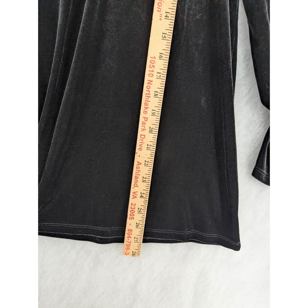 Rafaella Black Velvety Velour Lace Neckline Bell Sleeve Women's Swing Top Size L - Picture 7 of 7